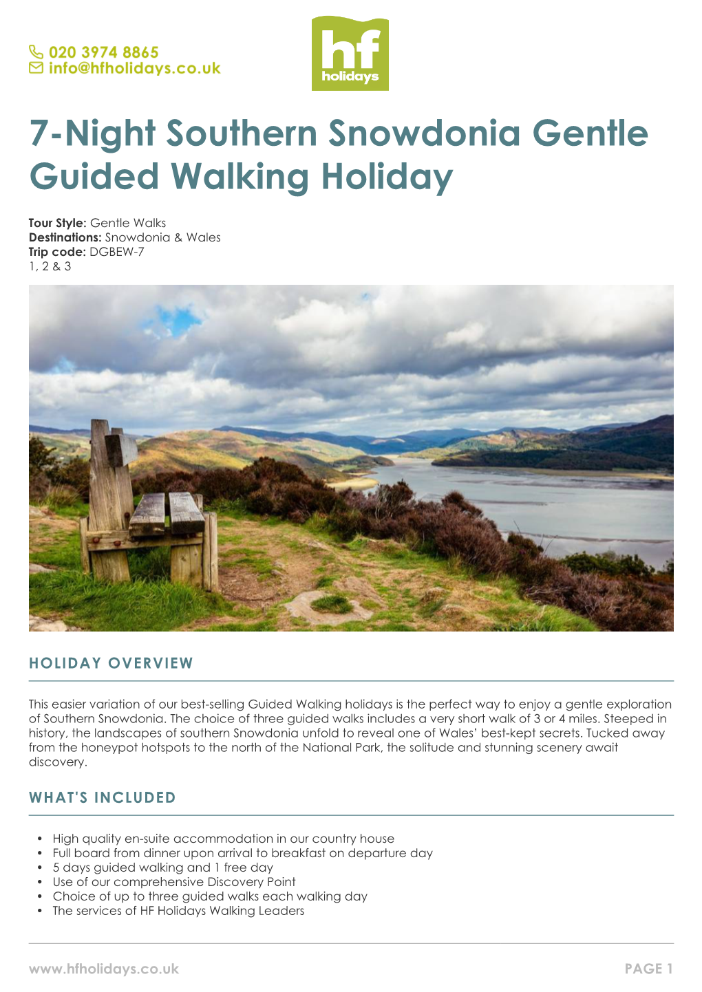 7-Night Southern Snowdonia Gentle Guided Walking Holiday
