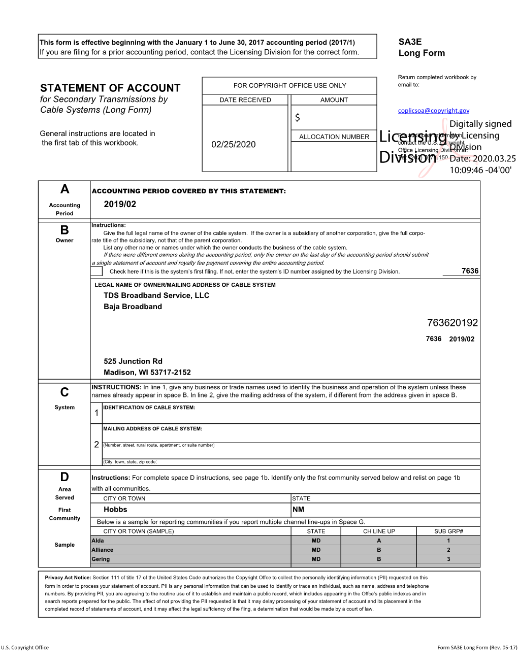 Licensing Division for the Correct Form