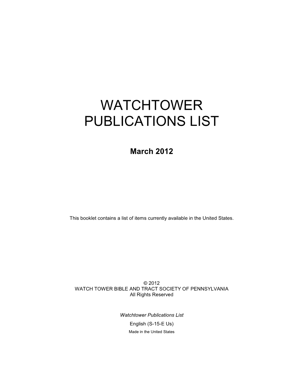Watchtower Publications List