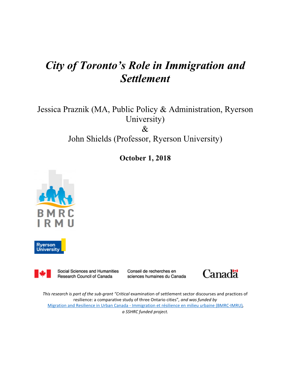 City of Toronto's Role in Immigration and Settlement
