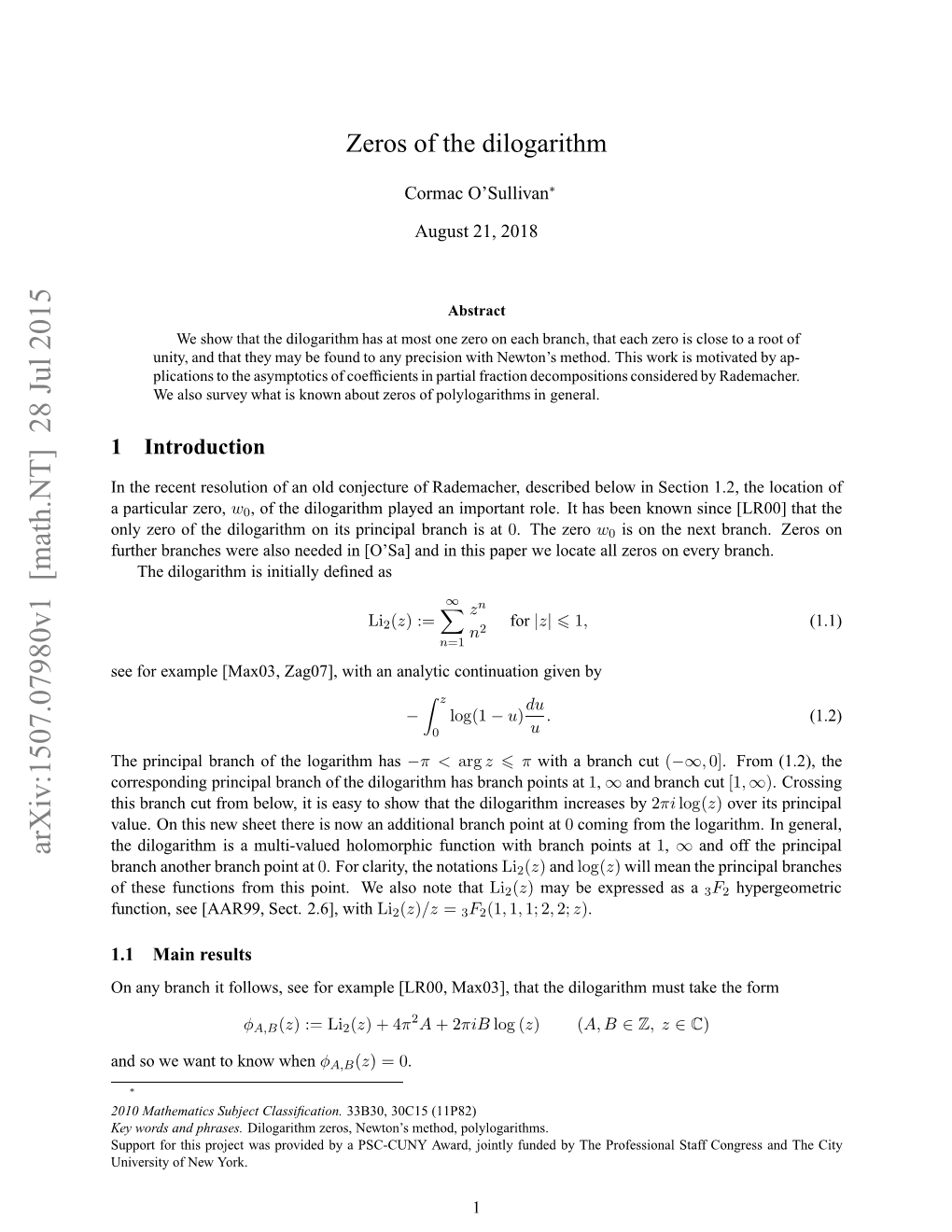 Zeros of the Dilogarithm