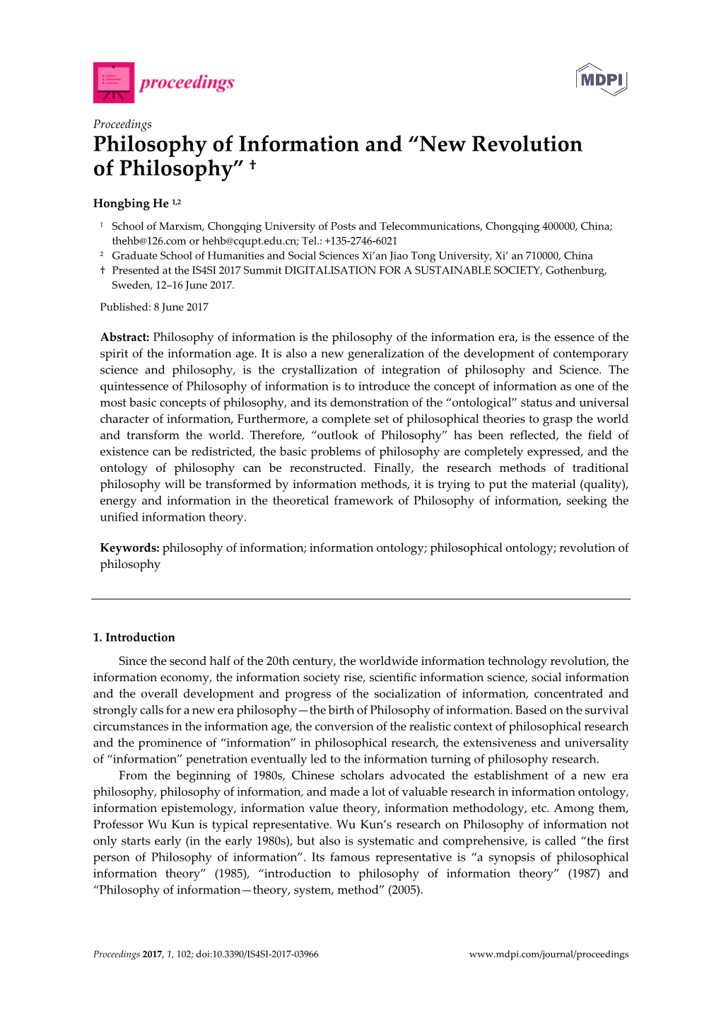 Philosophy of Information and “New Revolution of Philosophy” †