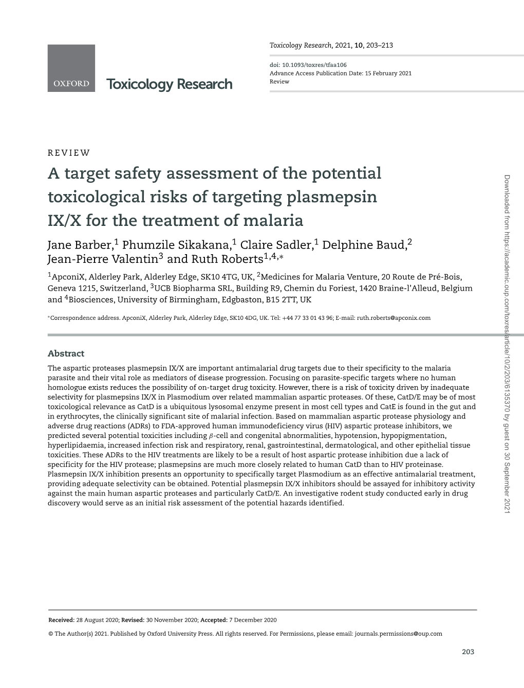 A Target Safety Assessment of the Potential Toxicological Risks Of