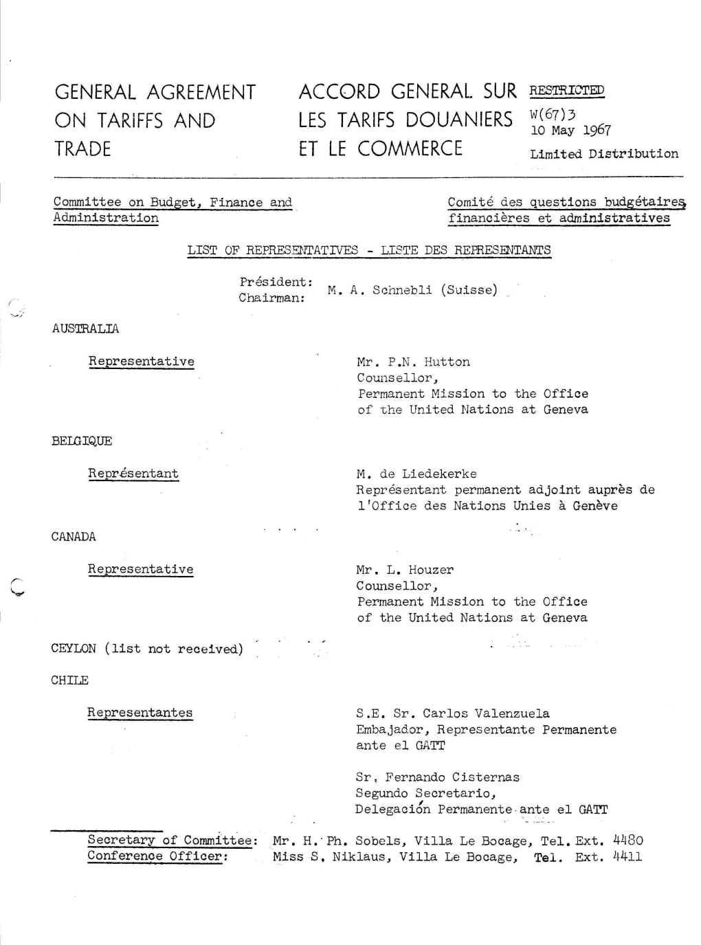 W(67)3 on Tariffs and 10 May 1967 TRADE ET LE COMMERCE Limited Distribution