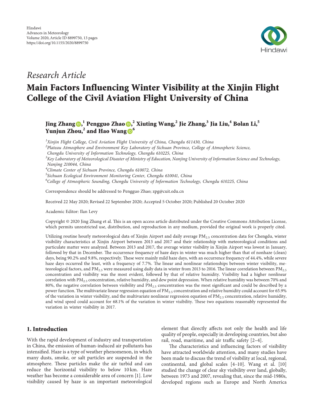 Main Factors Influencing Winter Visibility at the Xinjin Flight College of the Civil Aviation Flight University of China