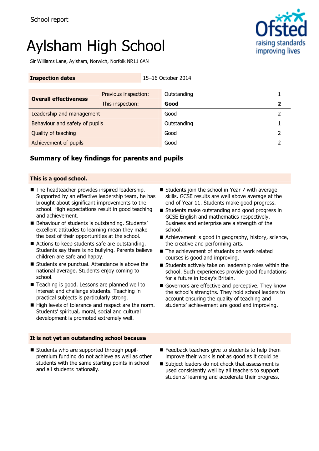 Ofsted Report October 2014