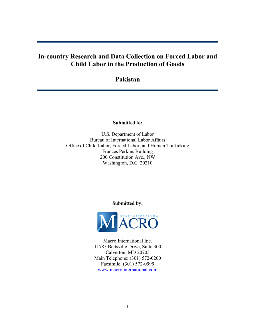 In-Country Research and Data Collection on Forced Labor and Child Labor in the Production of Goods