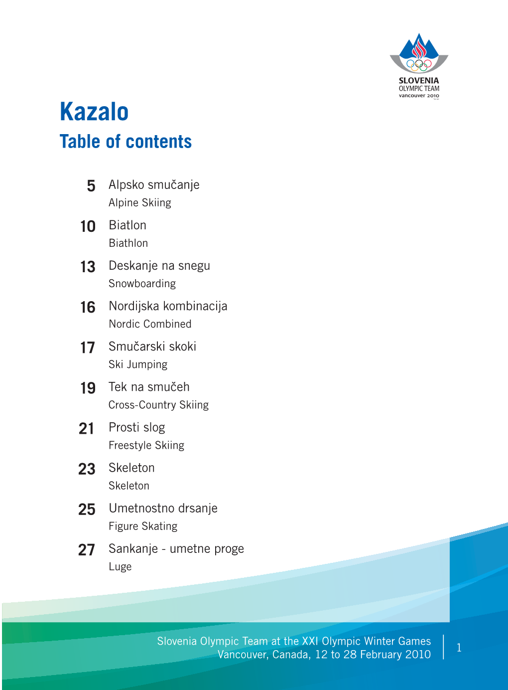 Kazalo Table of Contents