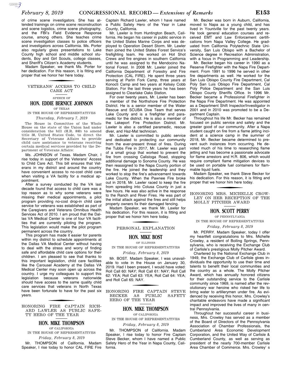 CONGRESSIONAL RECORD— Extensions of Remarks E153 HON. EDDIE BERNICE JOHNSON HON. MIKE THOMPSON HON. MIKE BOST HON. MIKE THOMPS