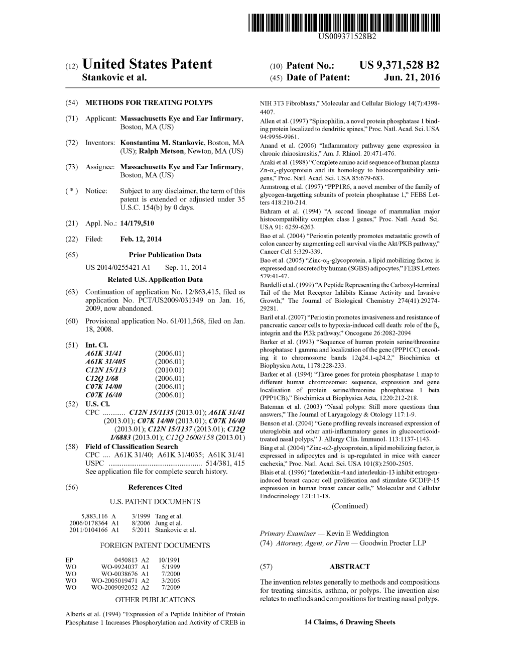 (12) United States Patent (10) Patent No.: US 9,371,528 B2 Stankovic Et Al