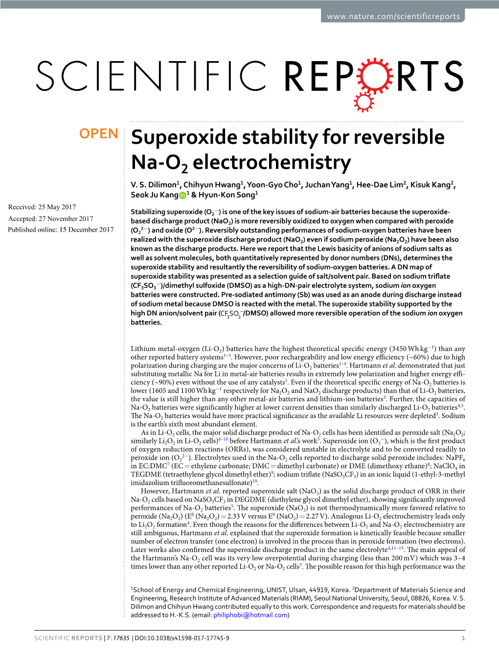 Superoxide Stability for Reversible Na-O2 Electrochemistry V