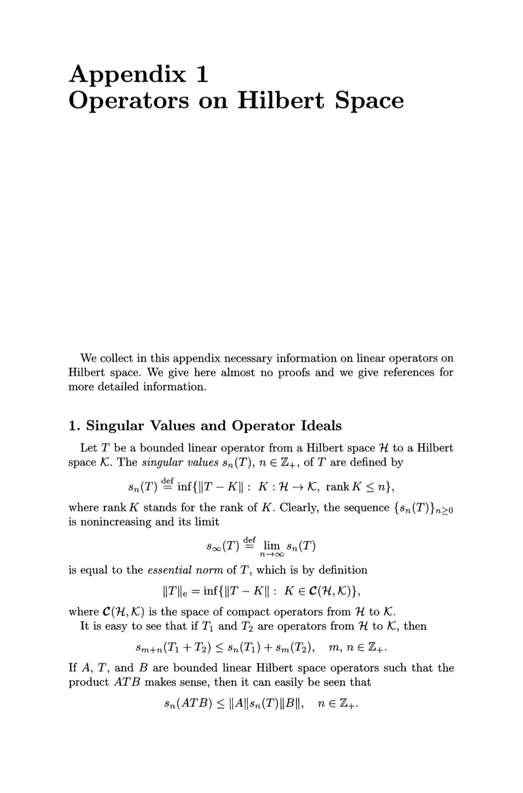 Appendix 1 Operators on Hilbert Space