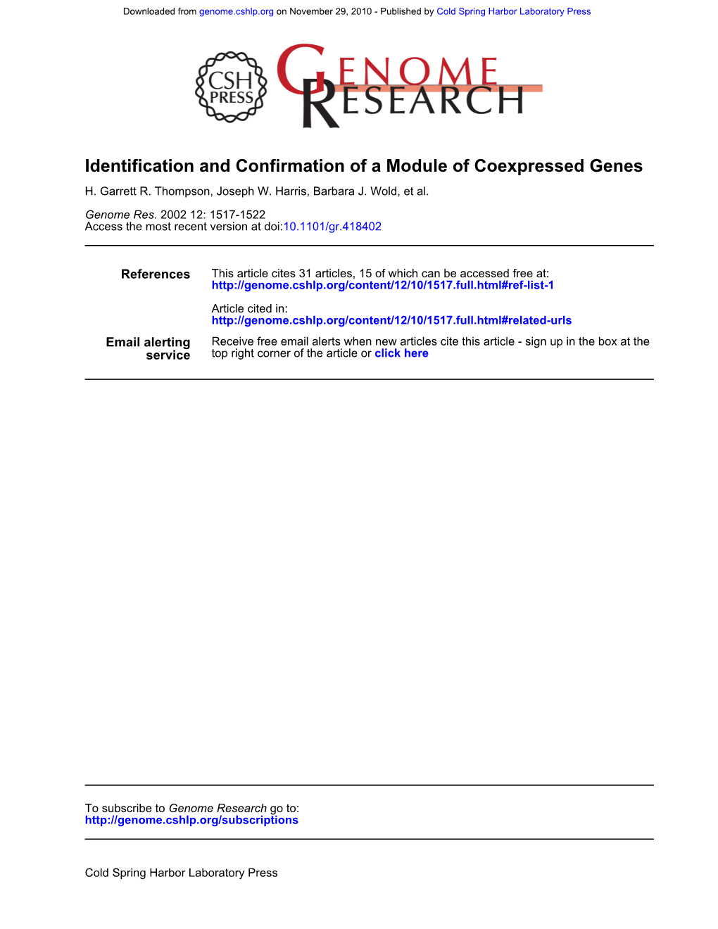 Identification and Confirmation of a Module of Coexpressed Genes