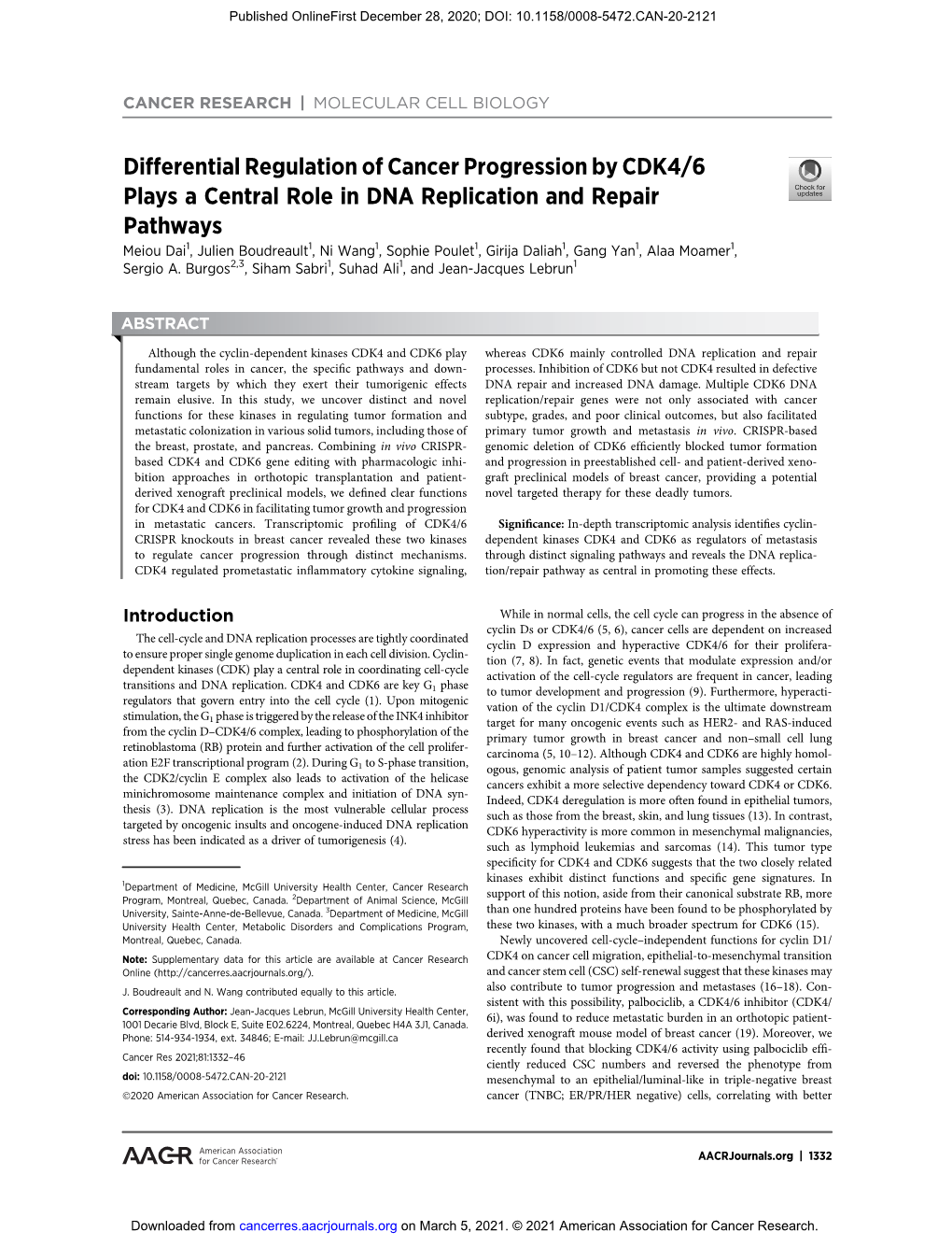 Differential Regulation of Cancer Progression by CDK4/6 Plays A