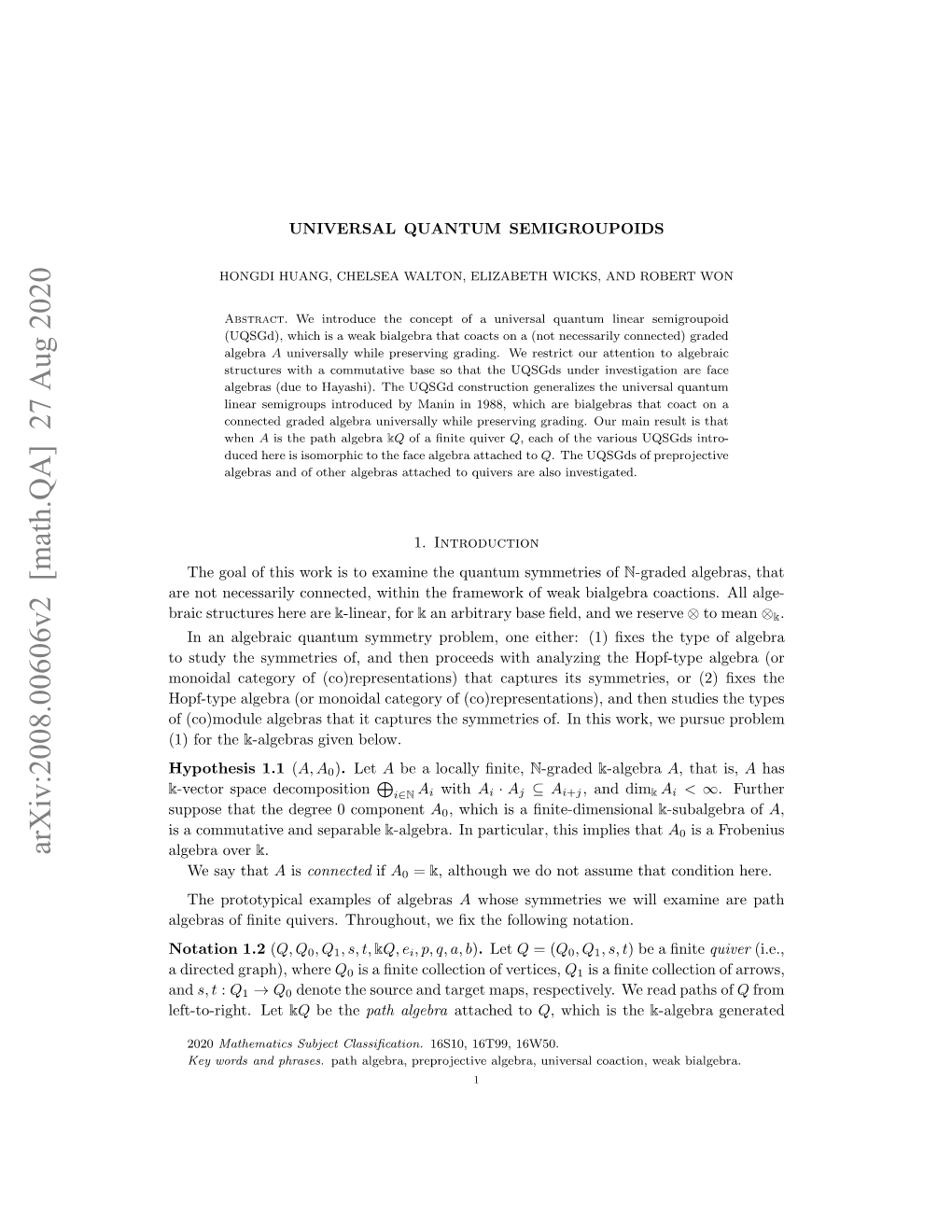 Arxiv:2008.00606V2 [Math.QA] 27 Aug 2020