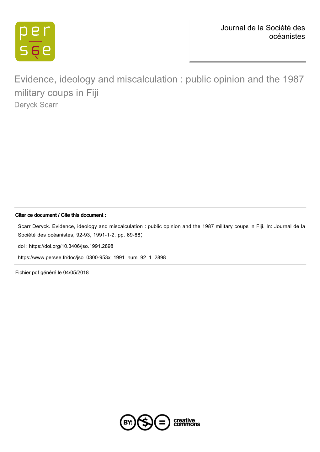 Public Opinion and the 1987 Military Coups in Fiji Deryck Scarr