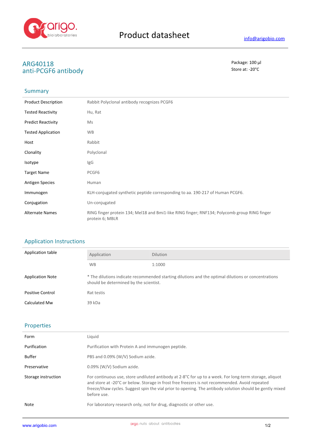 Anti-PCGF6 Antibody (ARG40118)