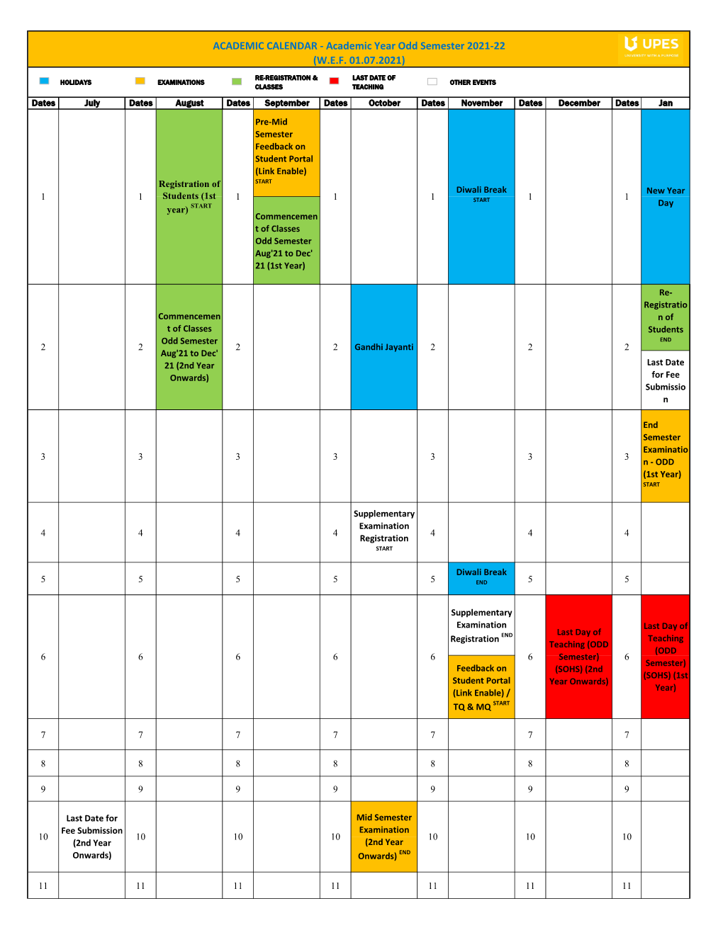 ACADEMIC CALENDAR - Academic Year Odd Semester 2021-22 (W.E.F