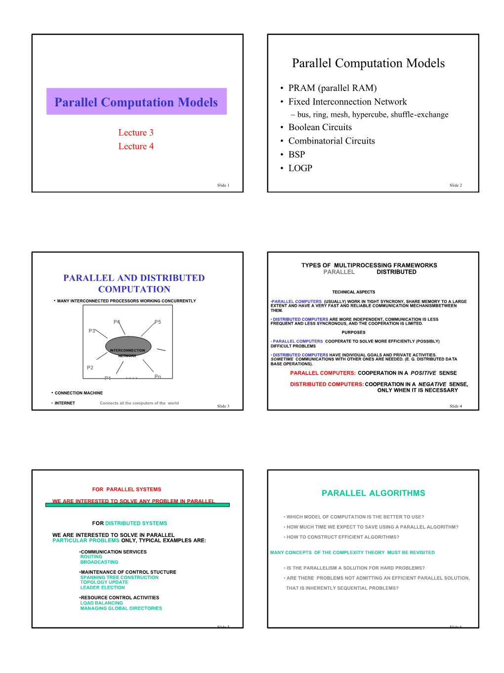 Parallel Computation Models Parallel Computation Models