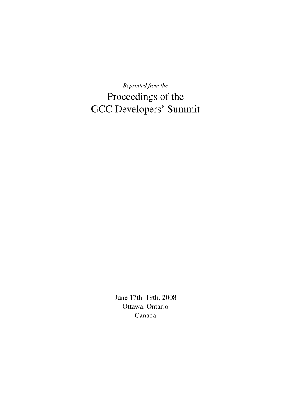 Proceedings of the GCC Developers' Summit