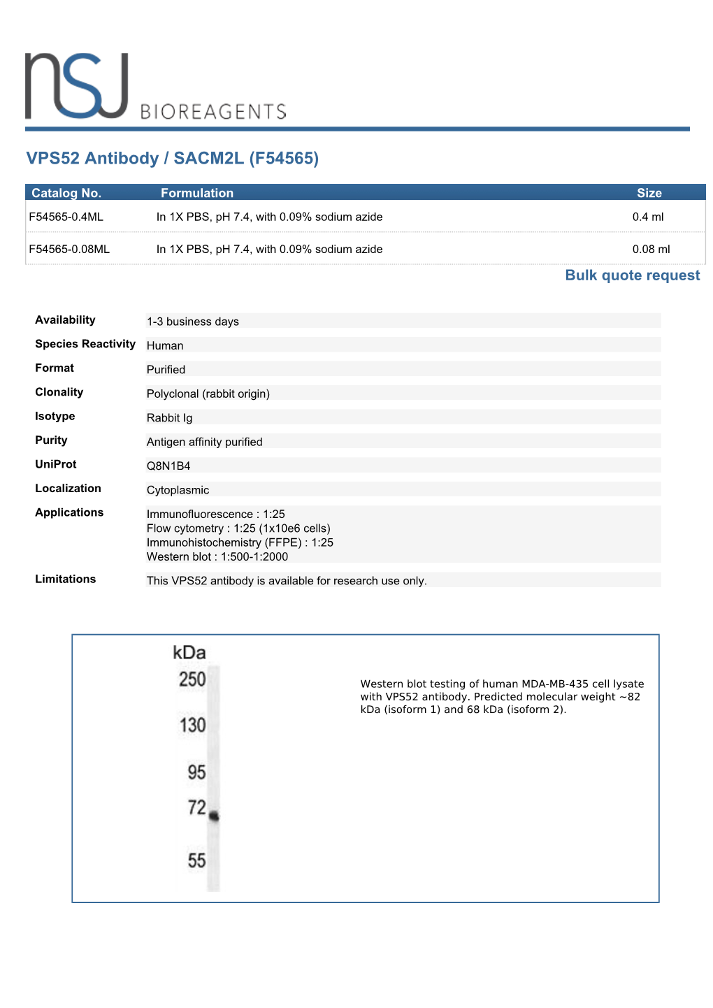 VPS52 Antibody / SACM2L (F54565)