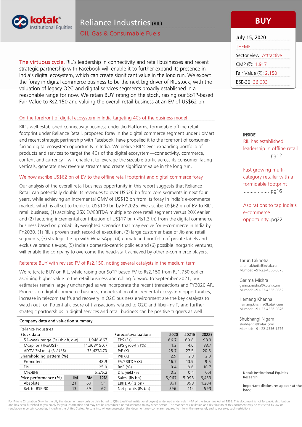 [Kotak] 15Jul20 Reliance Industries