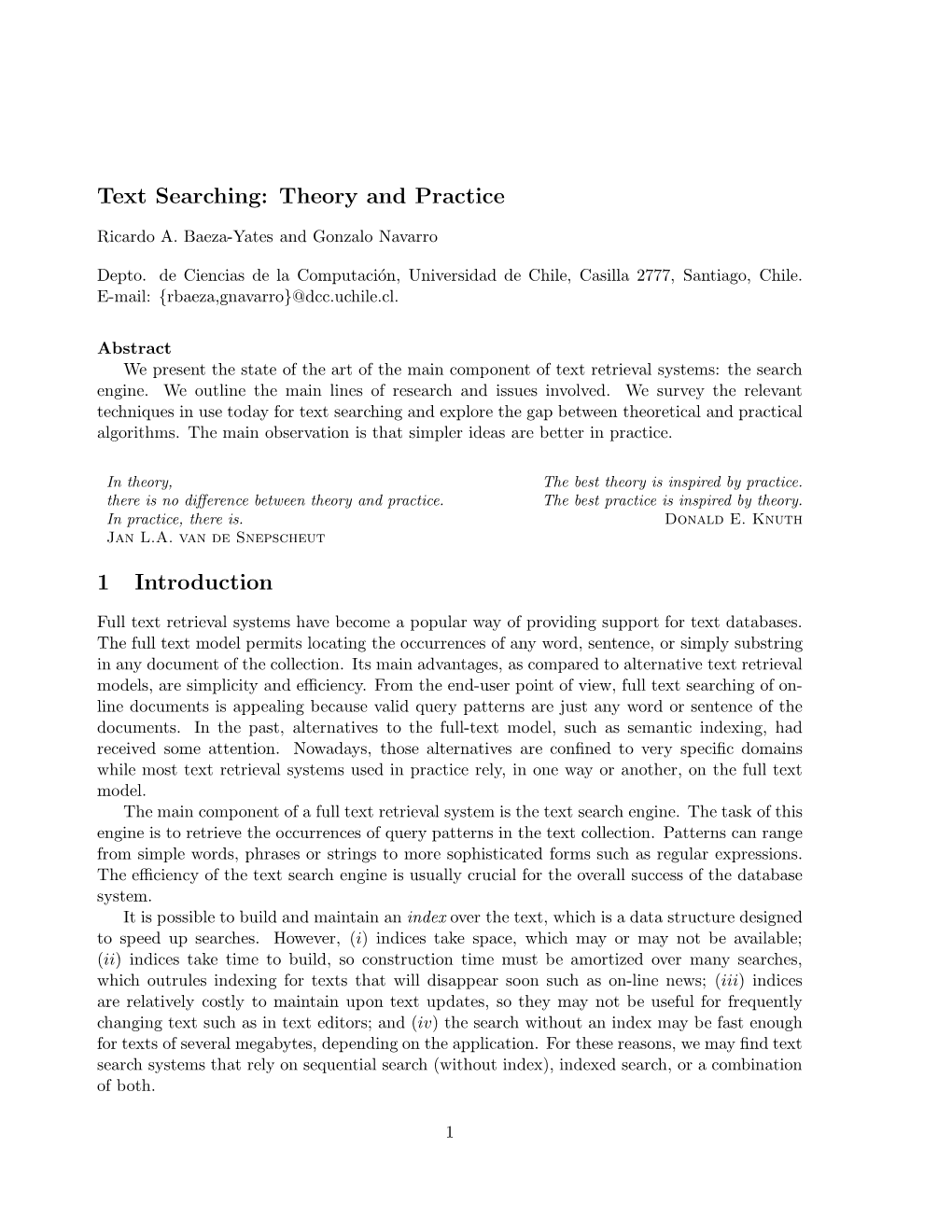 Text Searching: Theory and Practice 1 Introduction