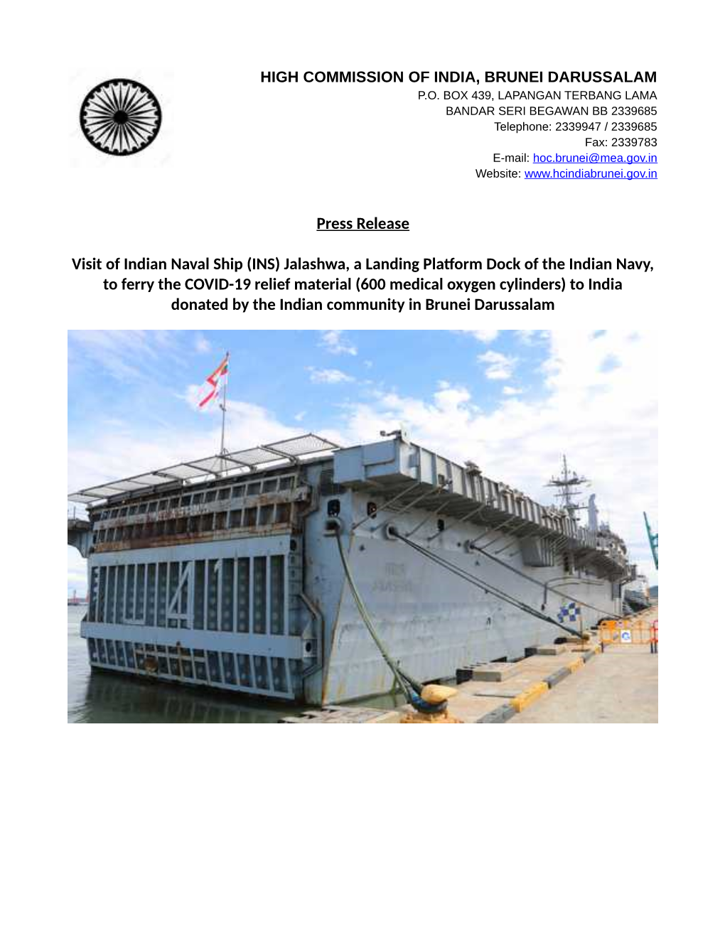 (INS) Jalashwa, a Landing Platform Dock of the Indian Navy, To