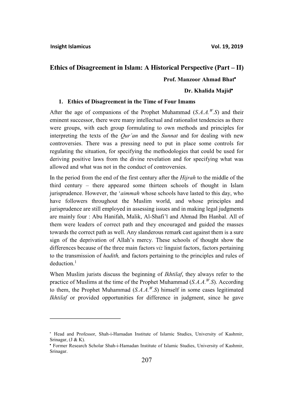 207 Ethics of Disagreement in Islam: a Historical Perspective (Part –