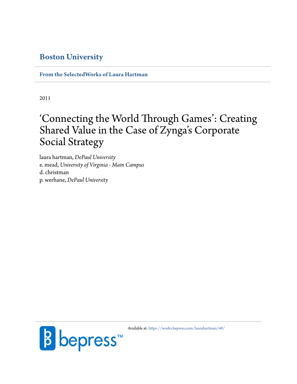 'Connecting the World Through Games': Creating Shared Value In
