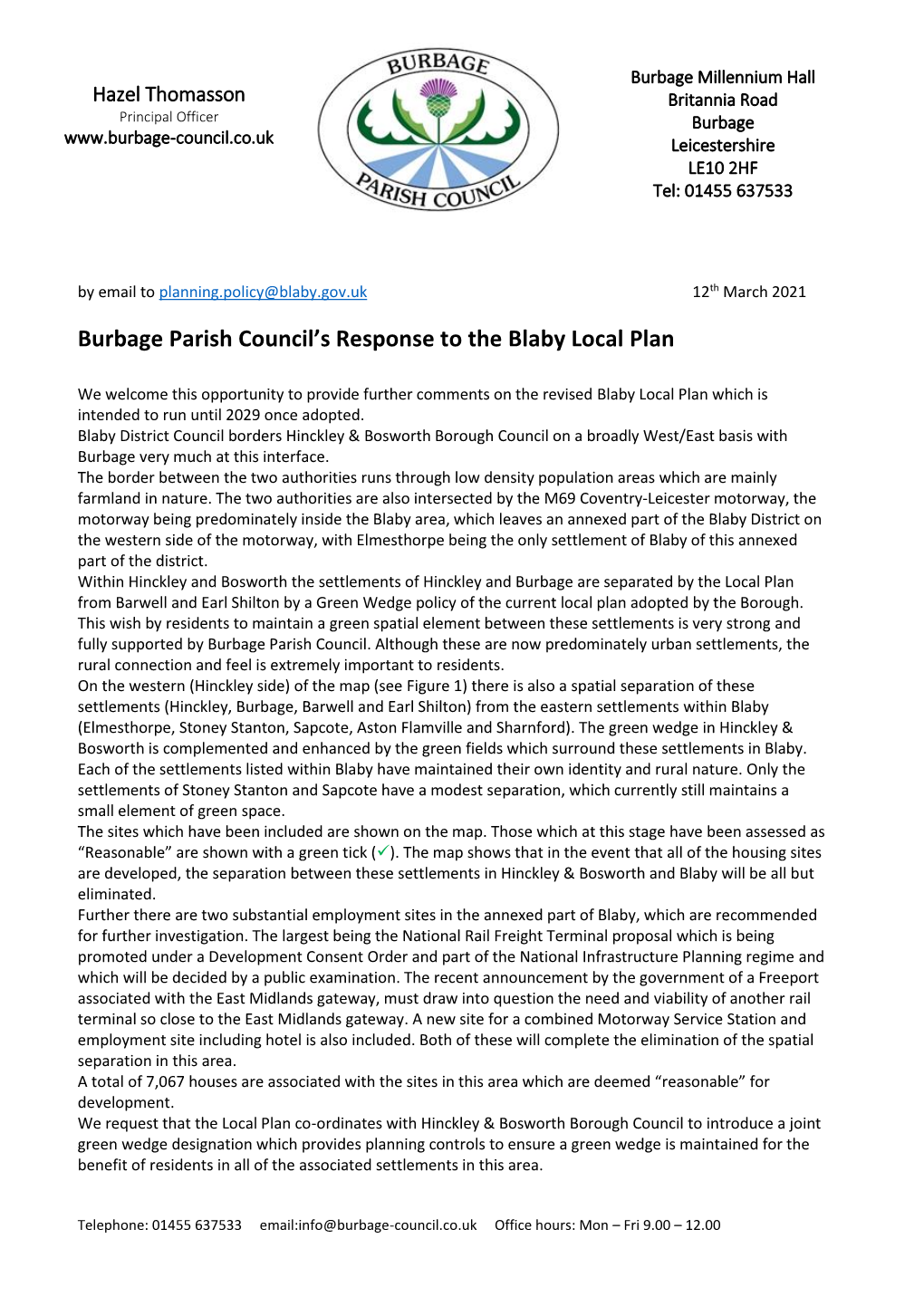 Burbage Parish Council's Response to the Blaby Local Plan