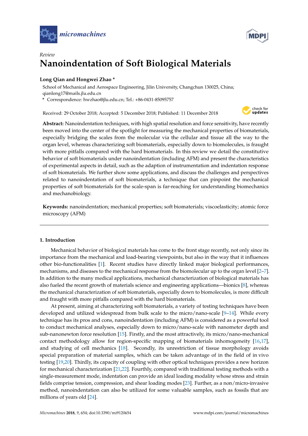 Nanoindentation of Soft Biological Materials