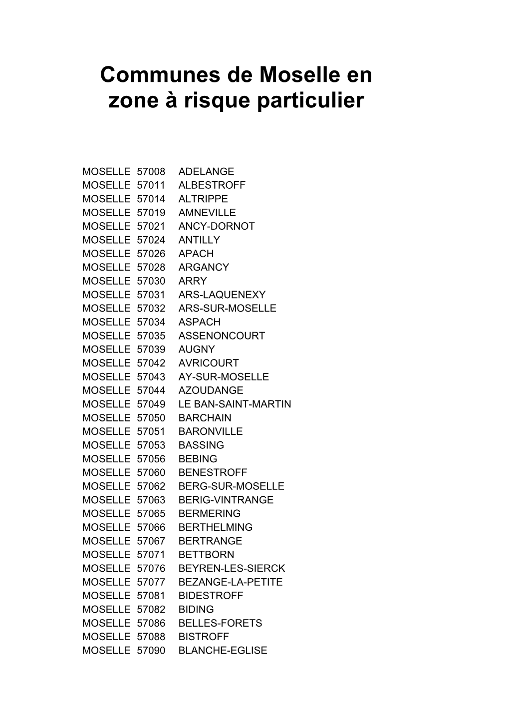 Communes De Moselle En Zone À Risque Particulier