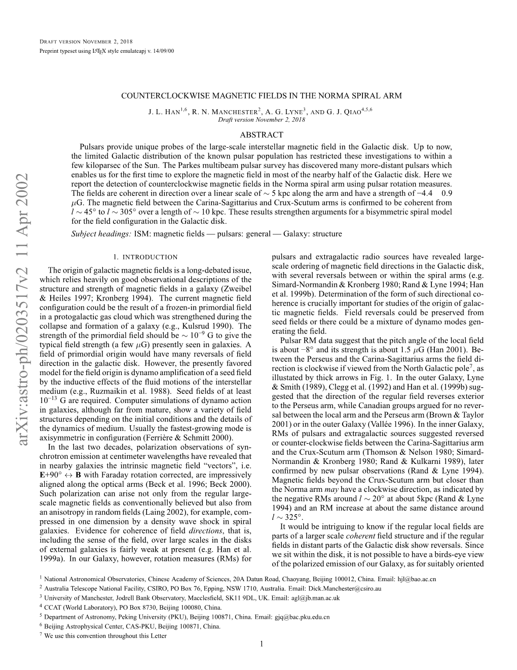 Counterclockwise Magnetic Fields in the Norma Spiral