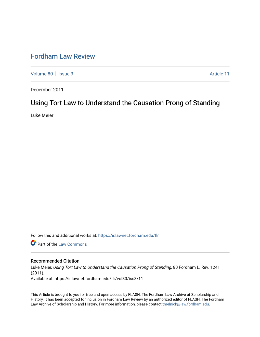 Using Tort Law to Understand the Causation Prong of Standing