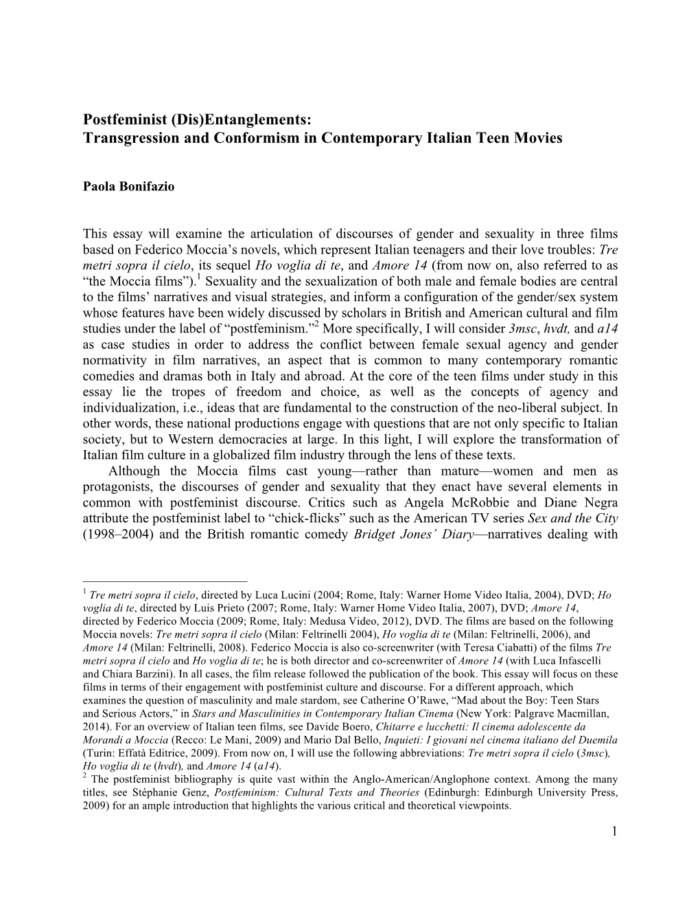 Transgression and Conformism in Contemporary Italian Teen Movies
