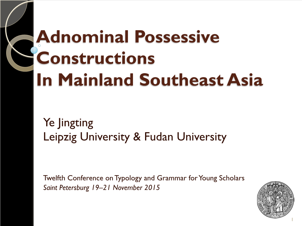 Adnominal Possessive Constructions in Mainland Southeast Asia