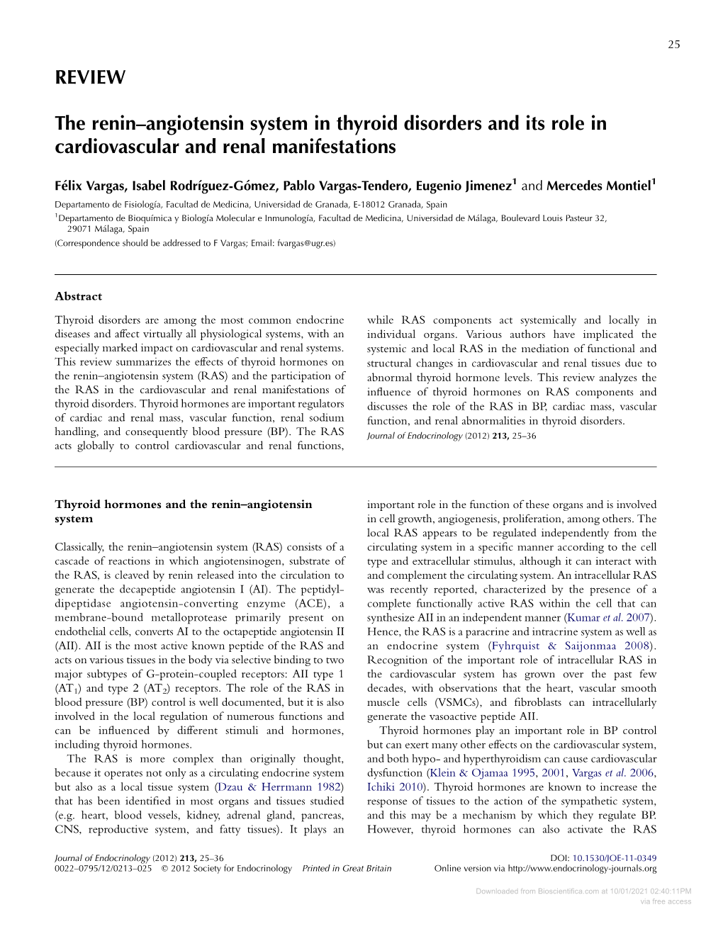 REVIEW the Renin–Angiotensin System in Thyroid Disorders and Its