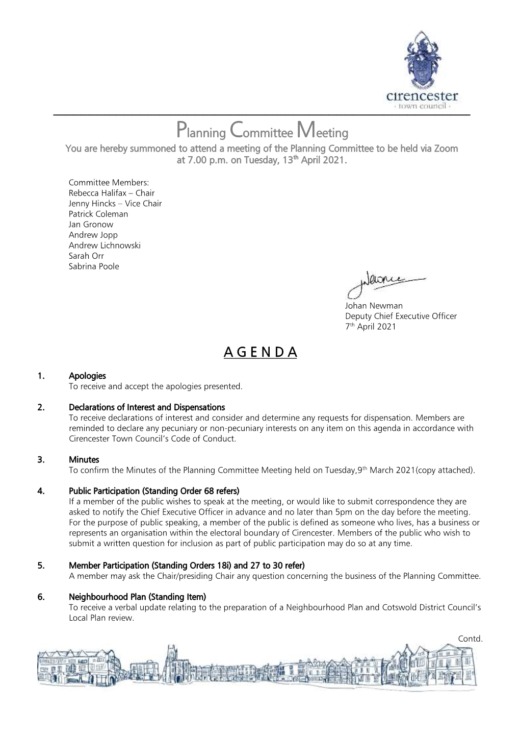 Planning Committee Meeting You Are Hereby Summoned to Attend a Meeting of the Planning Committee to Be Held Via Zoom at 7.00 P.M