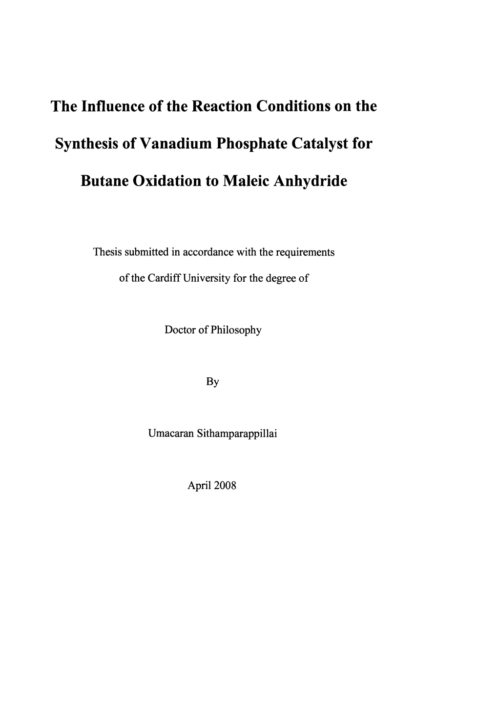 The Influence of the Reaction Conditions on the Synthesis Of