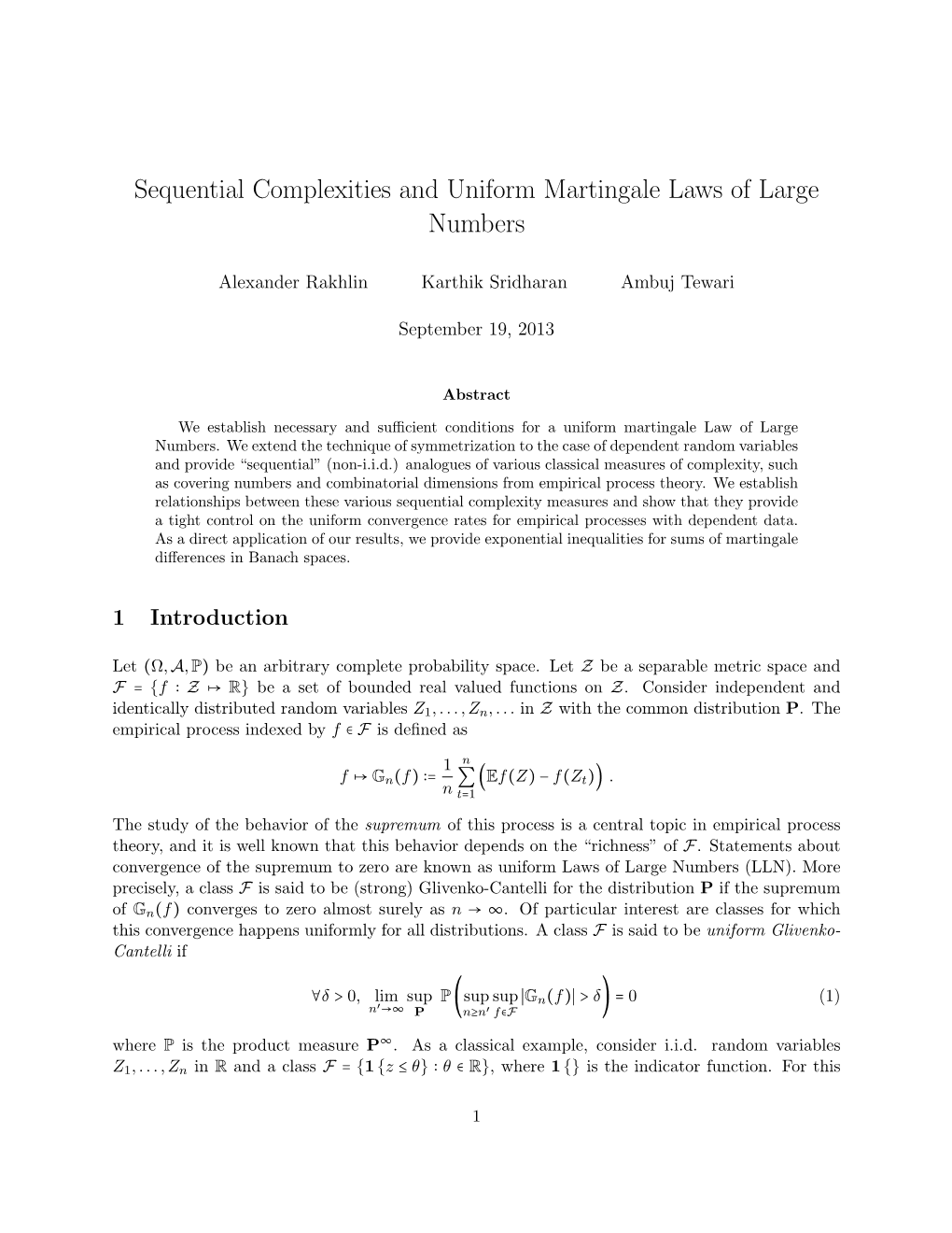 Sequential Complexities and Uniform Martingale Laws of Large Numbers