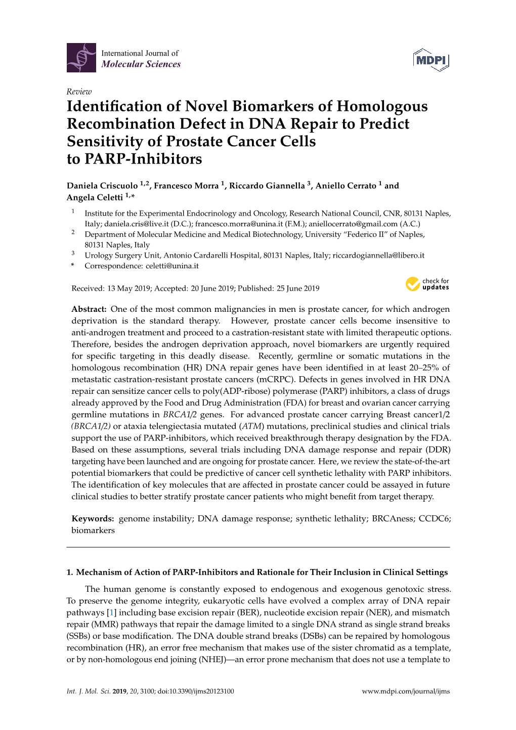 Identification of Novel Biomarkers of Homologous Recombination Defect