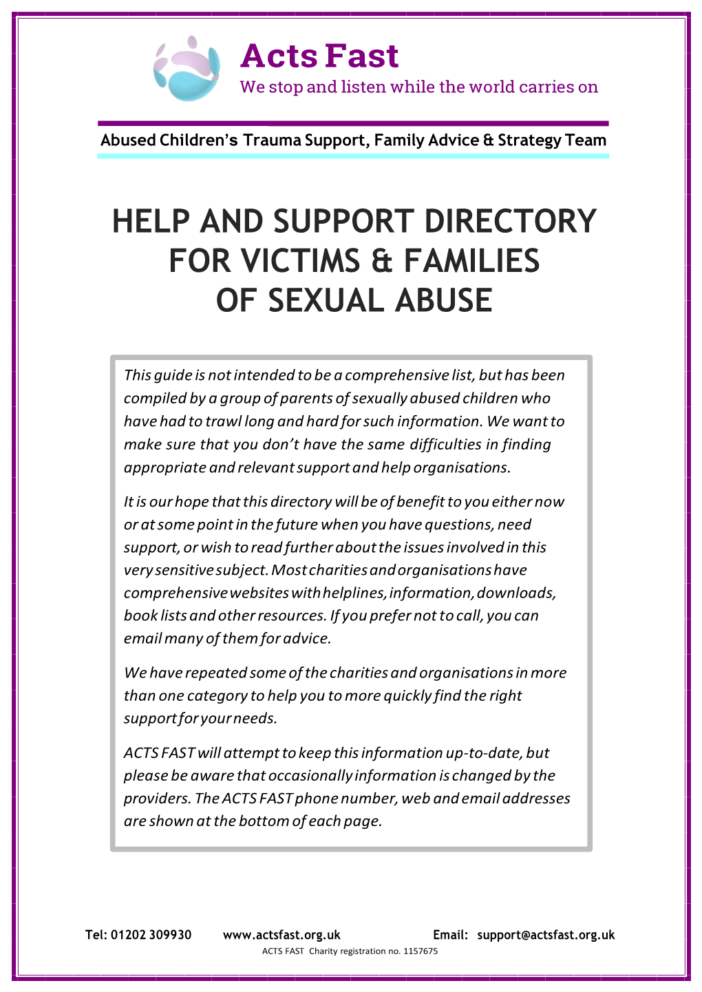 Acts Fast HELP and SUPPORT DIRECTORY for VICTIMS & FAMILIES of SEXUAL ABUSE