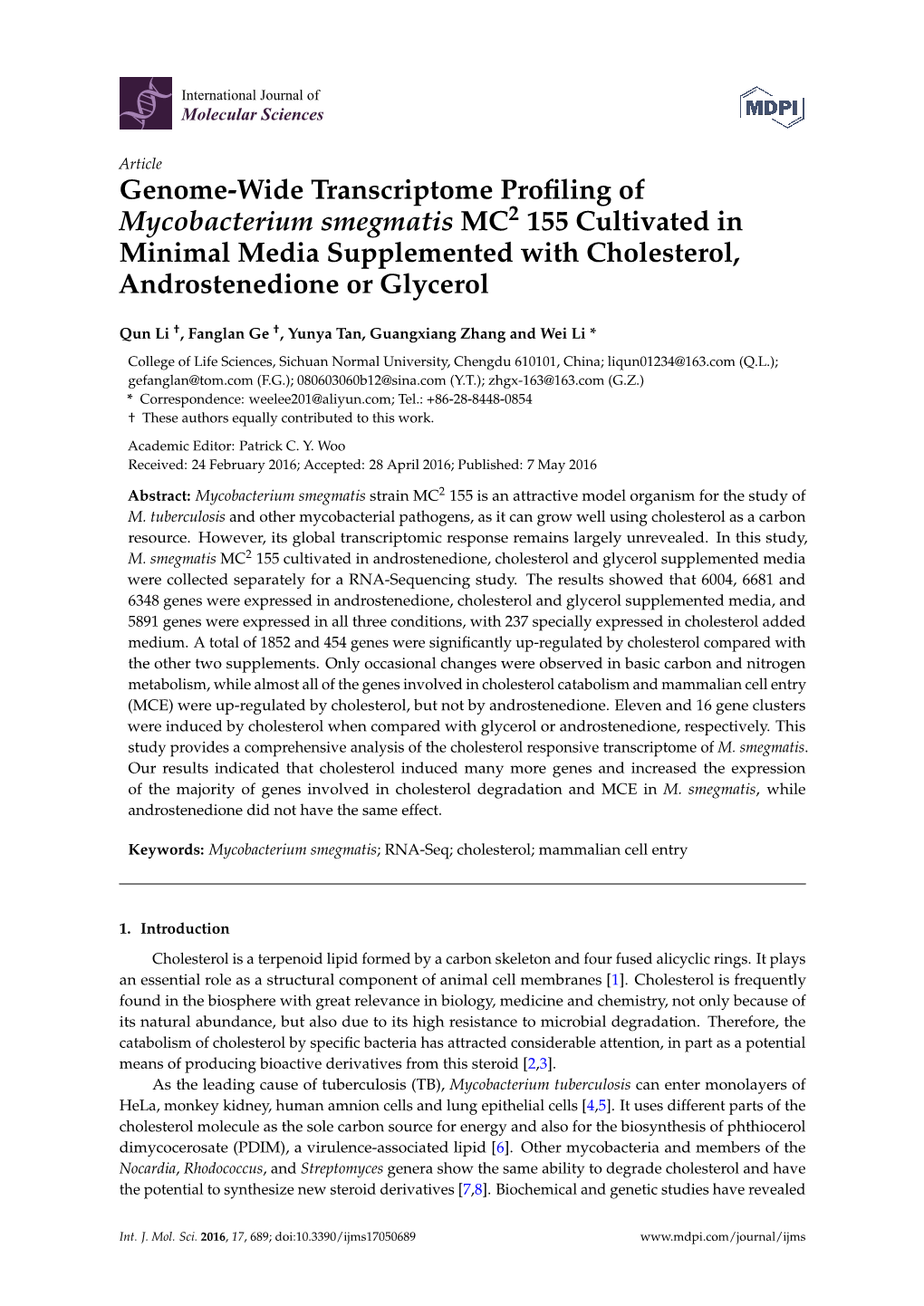 Genome-Wide Transcriptome Profiling of Mycobacterium Smegmatis MC2