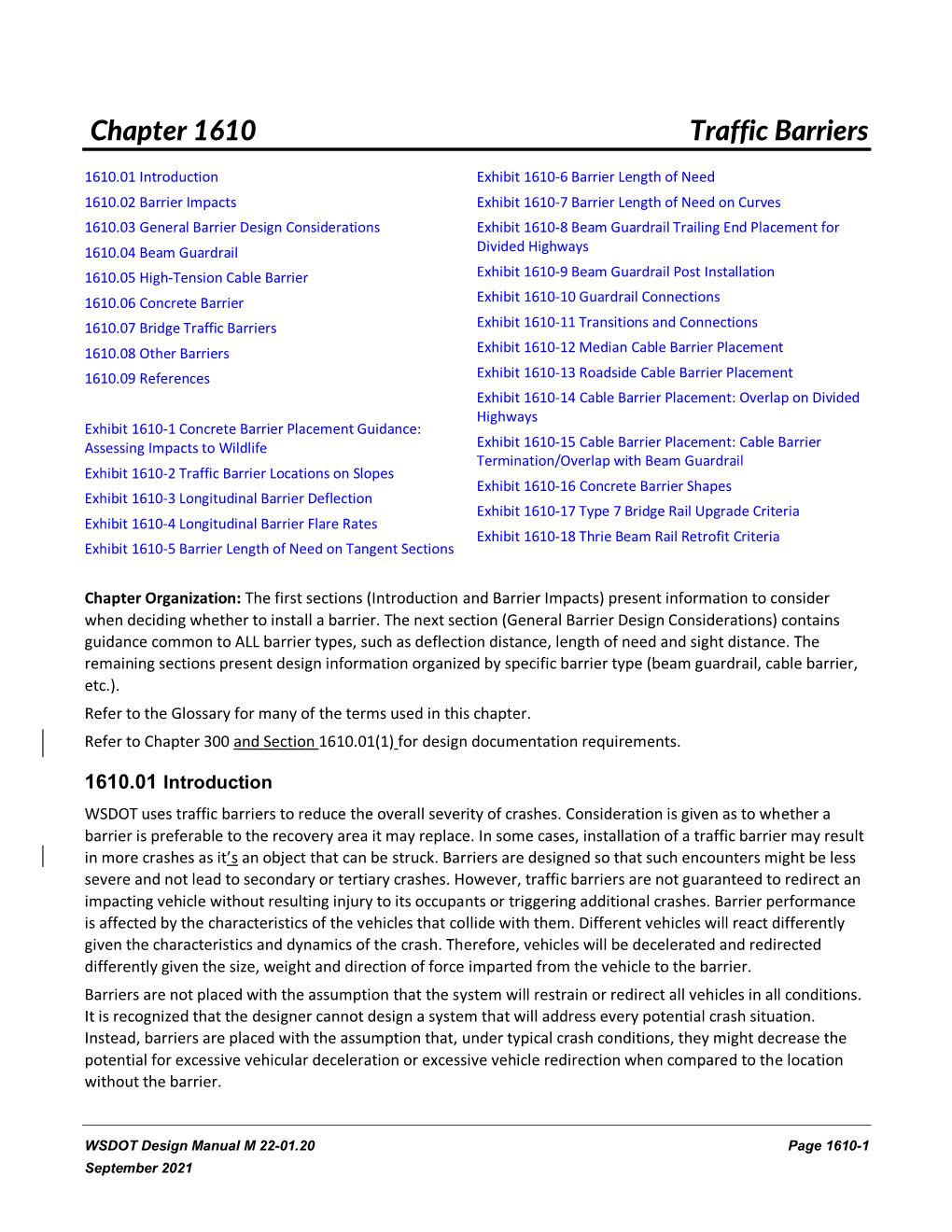 Design Manual Chapter 1610 Traffic Barriers