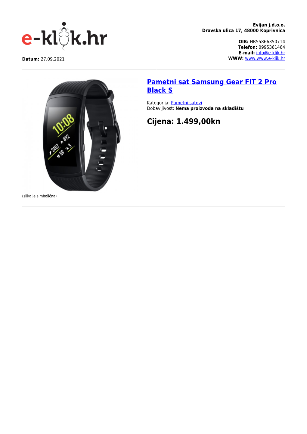 Pametni Sat Samsung Gear FIT 2 Pro Black S
