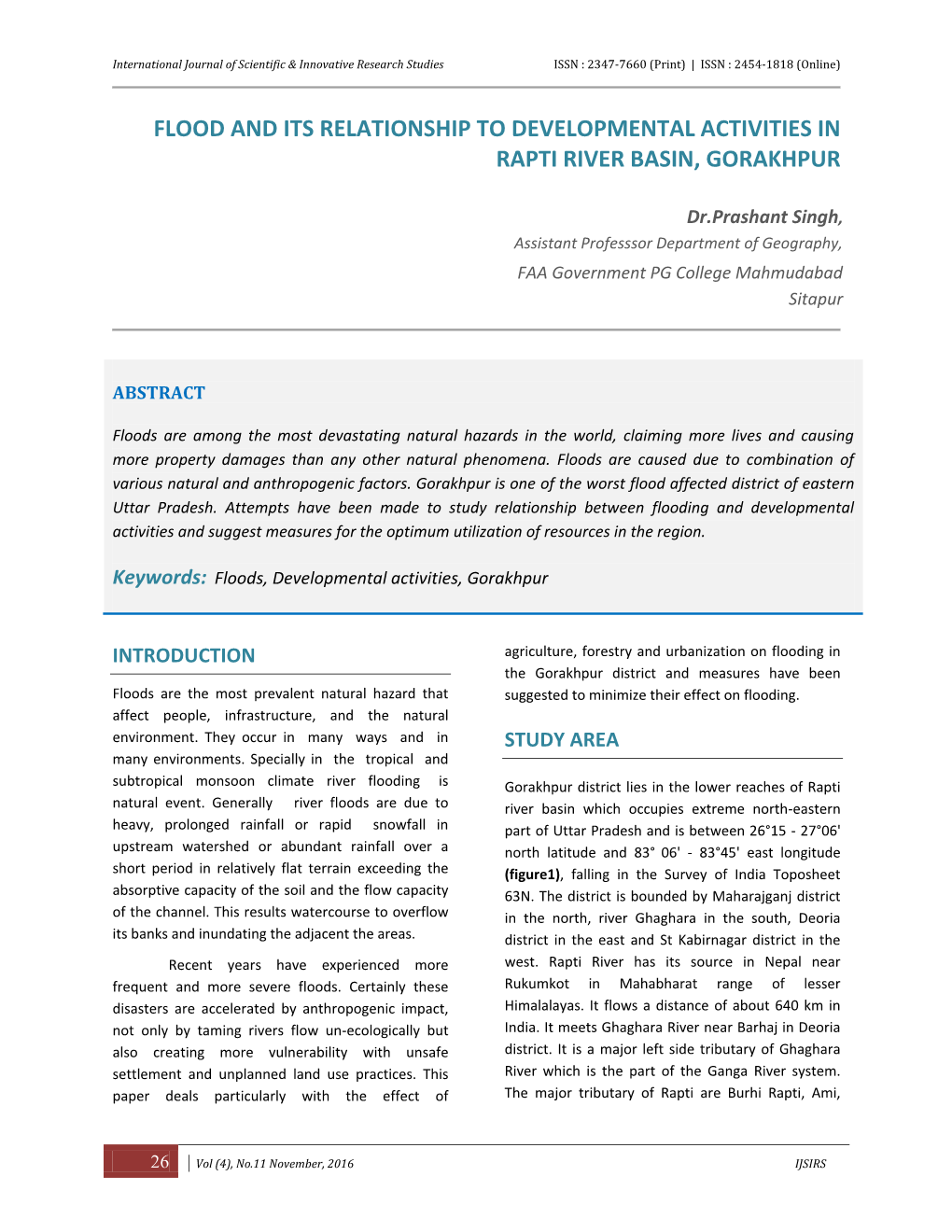 Flood and Its Relationship to Developmental Activities in Rapti River Basin, Gorakhpur