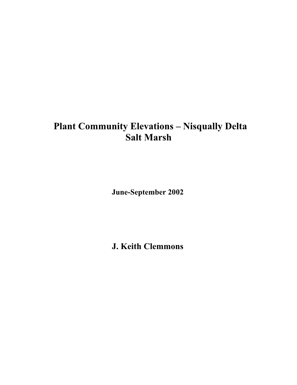 Plant Community Elevations – Nisqually Delta Salt Marsh