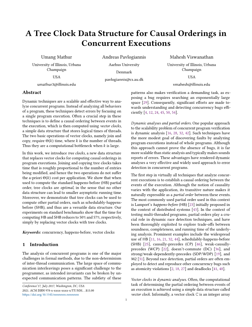 A Tree Clock Data Structure for Causal Orderings in Concurrent Executions
