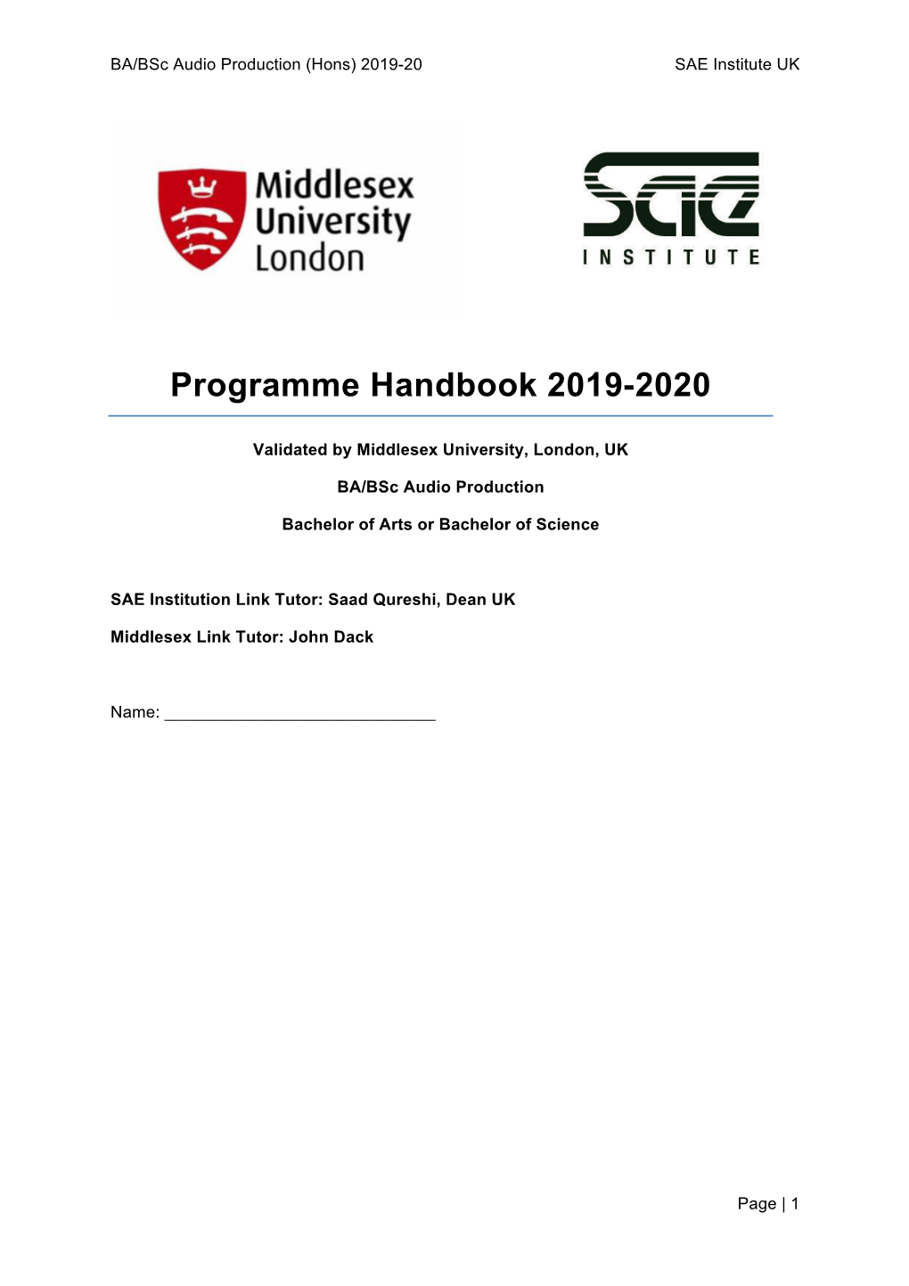 Programme Handbook 2019-2020